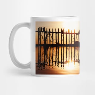 Silhouette of People on Long Wooden Bridge in Mandalay, Burma Mug